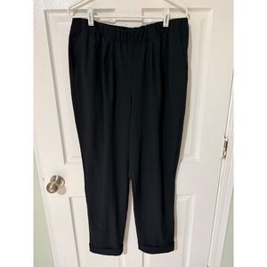 Varley Black Pleated Elastic Waist Trousers Cuffed Hem Pants XL Recycled Poly